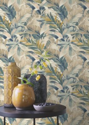 Papier peint vinyle expansé intissé feuillage exotique beige l.53 x H.1005 cm Rasch Exotic Beige