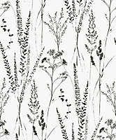 Papier peint vinyle expansé intissé Grandeco Halm Grass noir/blanc