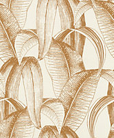 Papier peint vinyle expansé intissé Rasch grandes feuilles orange l.53 x H.1005 cm
