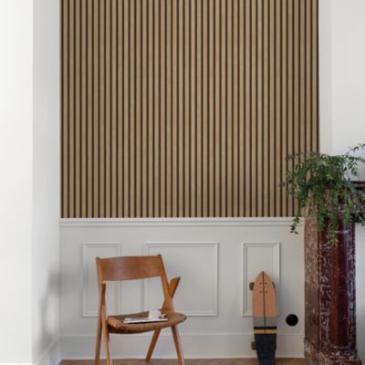 Papier peint vinyle expansé sur intissé effet lattes de bois foncé L.1005 x l.53cm Grandeco