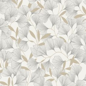 Papier peint vinyle expansé sur intissé feuille ginko blanc L.1005 x l.53cm Grandeco
