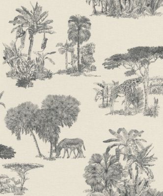 Papier peint vinyle grainé sur intissé Jouy animaux savane beige L.1,01 x 0,53m Rasch