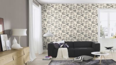Papier peint vinyle grainé sur intissé Jouy animaux savane beige L.1,01 x 0,53m Rasch