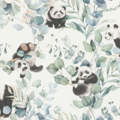 Papier peint vinyle grainé sur intissé panda bambou bleu vert L.1,01 x 0,53m Rasch