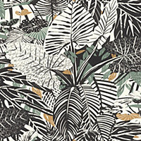 Papier peint vinyle grainé sur intissé Rasch Jungle noir et blanc
