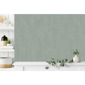 Papier peint vinyle grainé sur intissé uni tweed vert L.1001 x l.53cm Ugèpa