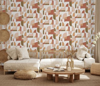 Papier peint vinyle intissé à coller formes géométriques beige L.10 05 x l.53cm