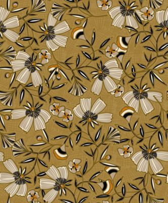 Papier peint vinyle intissé à coller plumettes fleurs jaune L.10 05 x l.53cm