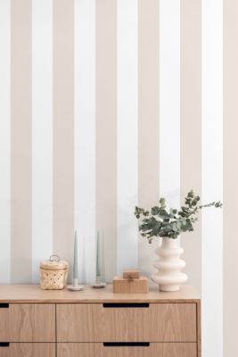 Papier peint vinyle intissé à rayures beige pastel L. 1005 x l. 53 cm Ugepa