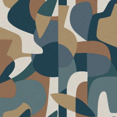 Papier peint vinyle intissé Abaca origine bleu, brun cannelle L.1005 x l.53cm Lutèce