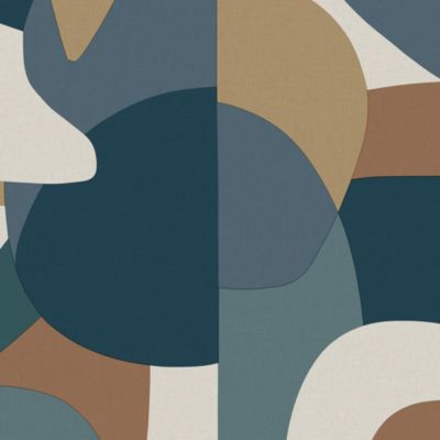 Papier peint vinyle intissé Abaca origine bleu, brun cannelle L.1005 x l.53cm Lutèce