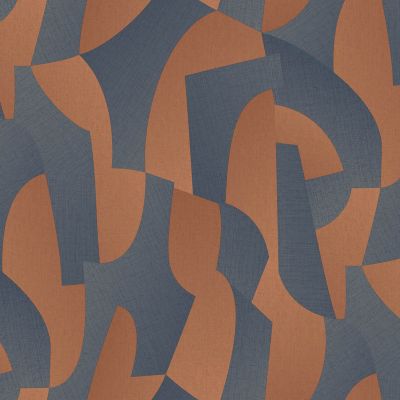 Papier peint vinyle intissé Allure Lutece mat et satiné découpe, géométrie bleu, rouge, cuivre l.1005 x l.53 cm