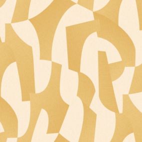 Papier peint vinyle intissé Allure Lutece mat et satiné découpe, géométrie jaune, ocre, beige l.1005 x l.53 cm