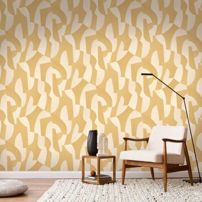 Papier peint vinyle intissé Allure Lutece mat et satiné découpe, géométrie jaune, ocre, beige l.1005 x l.53 cm