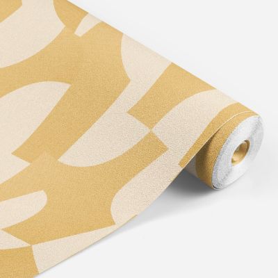 Papier peint vinyle intissé Allure Lutece mat et satiné découpe, géométrie jaune, ocre, beige l.1005 x l.53 cm