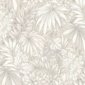 Papier peint vinyle intissé Allure Lutece mat et satiné feuilles beige, gris clar, écru l.1005 x l.53 cm