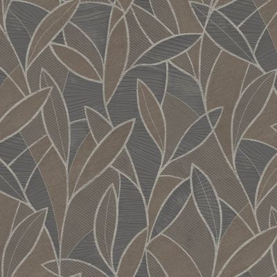 Papier peint vinyle intissé Allure Lutece mat et satiné feuilles gris, marron, poivre, argent l.1005 x l.53 cm