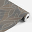 Papier peint vinyle intissé Allure Lutece mat et satiné feuilles gris, marron, poivre, argent l.1005 x l.53 cm