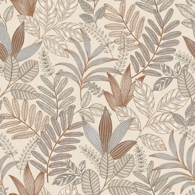 Papier peint vinyle intissé Allure Lutece mat et satiné feuilles taupe, beige, marron, gris, rouille l.1005 x l.53 cm