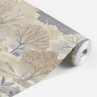 Papier peint vinyle intissé Allure Lutece mat et satiné fôret, arbre, paysage beige, marron, bleu l.1005 x l.53 cm