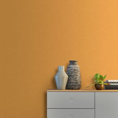 Papier peint vinyle intissé arche géométrique GoodHome jaune L.10m x l.53cm