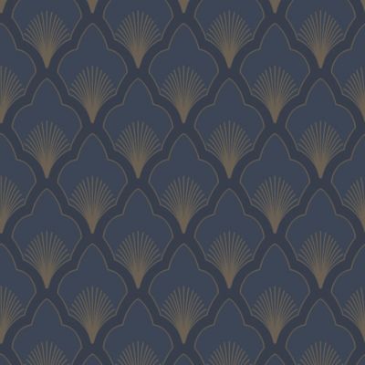 Papier peint vinyle intissé art déco bleu marine, doré L.1000 x l.53cm GoodHome, Aspelta