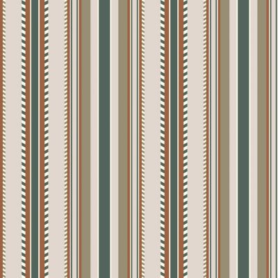 Papier peint vinyle intissé Bensimon lignes beige, vert, terracotta L.1005 x l.53cm Lutèce