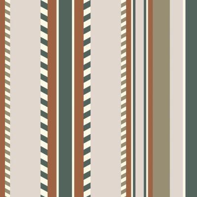 Papier peint vinyle intissé Bensimon lignes beige, vert, terracotta L.1005 x l.53cm Lutèce