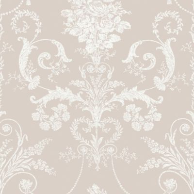 Papier peint vinyle intissé bouquet de roses beige, argent L.1000 x l.52 cm Laura Ashley Josette
