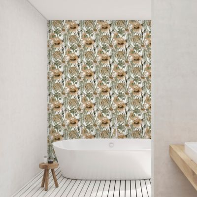 Papier peint vinyle intissé Cuisines & Bains Lutece mat et satiné fonds marins beige, gris, vert l.1005 x l.53 cm