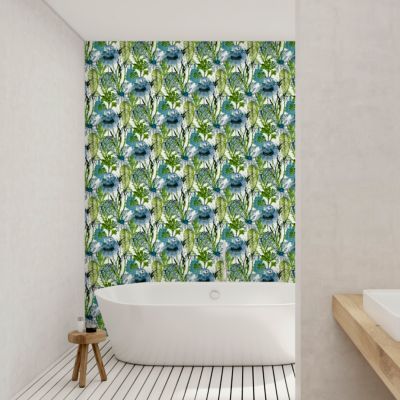 Papier peint vinyle intissé Cuisines & Bains Lutece mat et satiné fonds marins bleu, vert l.1005 x l.53 cm