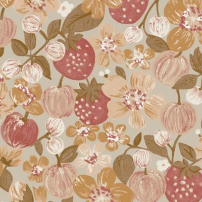 Papier peint vinyle intissé Cuisines & Bains Lutece mat et satiné fruits, fleurs rouge, ocre, taupe l.1005 x l.53 cm