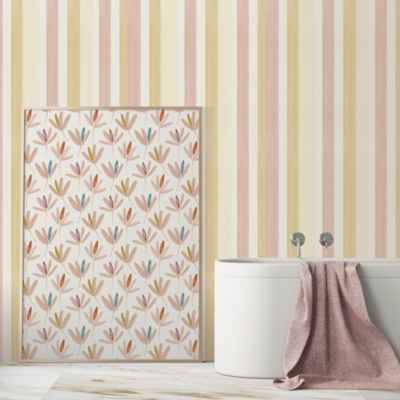 Papier peint vinyle intissé Cuisines & Bains Lutece mat et satiné rayures rose, jaune, blanc l.1005 x l.53 cm