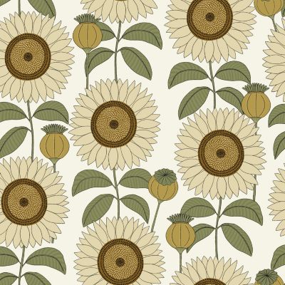 Papier peint vinyle intissé Cuisines & Bains Lutece mat et satiné tournesol, fleurs beige, orcre, blanc l.1005 x l.53 cm