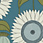 Papier peint vinyle intissé Cuisines & Bains Lutece mat et satiné tournesol, fleurs bleu, vert l.1005 x l.53 cm