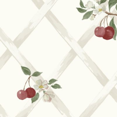 Papier peint vinyle intissé Cuisines & Bains Lutece mat et satiné treillis, cerise rouge, beige, blanc l.1005 x l.53 cm