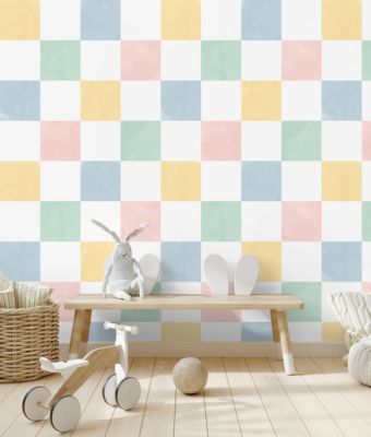 Papier peint vinyle intissé damier multicouleurs pastel L.1005 x l.53cm Ugèpa