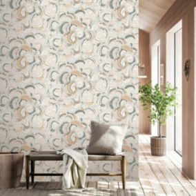 Papier peint vinyle intissé Dolce coquillage rose, vert L.1005 x l.53cm Lutèce