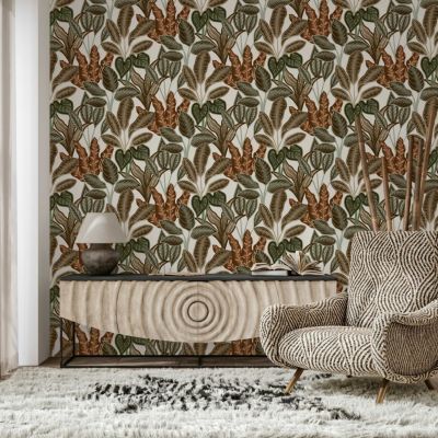 Papier peint vinyle intissé Dolce vita arbre du voyageur terracotta et beige taupe L.1005 x l.53cm Lutèce