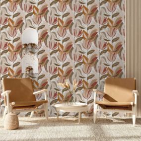 Papier peint vinyle intissé Dolce vita tulipes marron, rouge L.1005 x l.53cm Lutèce