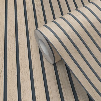 Papier peint vinyle intissé effet lattes de bois beigeL.1001 x l.53cm Ugèpa