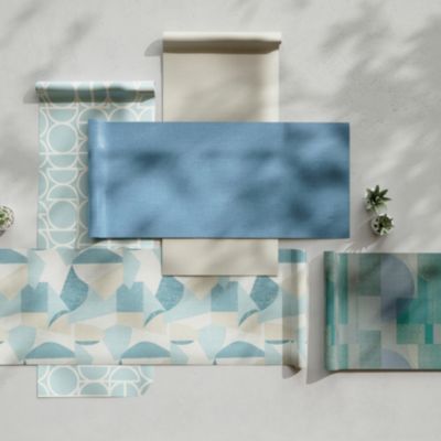 Papier peint vinyle intissé effet textile GoodHome bleu L.10m x l.53cm