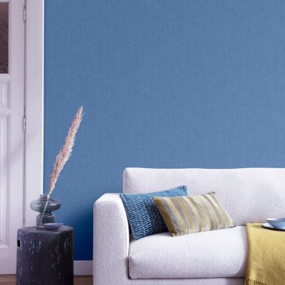 Papier peint vinyle intissé effet textile GoodHome bleu L.10m x l.53cm