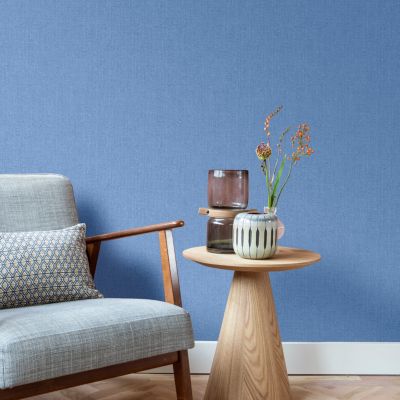 Papier peint vinyle intissé effet textile GoodHome bleu L.10m x l.53cm
