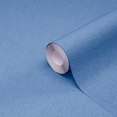 Papier peint vinyle intissé effet textile GoodHome bleu L.10m x l.53cm