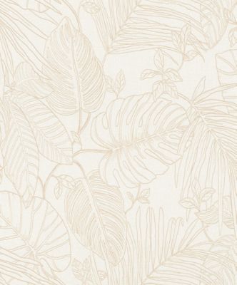 Papier peint vinyle intissé expansé feuillage beige L.1005 x l.53cm, Rasch Jungle sertie