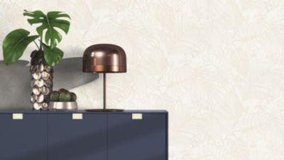 Papier peint vinyle intissé expansé feuillage beige L.1005 x l.53cm, Rasch Jungle sertie