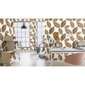 Papier peint vinyle intissé feuillage Alamy beige, marron L.1005 x l.53cm Rasch