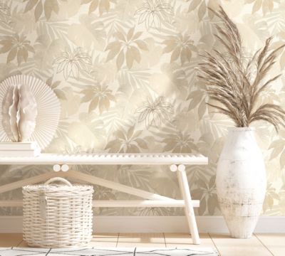 Papier peint vinyle intissé feuillage beige L.1001 x l.53cm