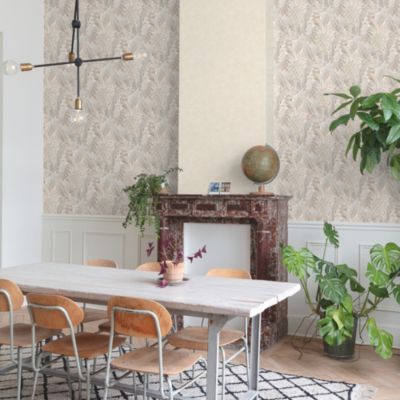 Papier peint vinyle intissé feuillage beige L.1005 x l.53cm Grandeco Tribal Leaf